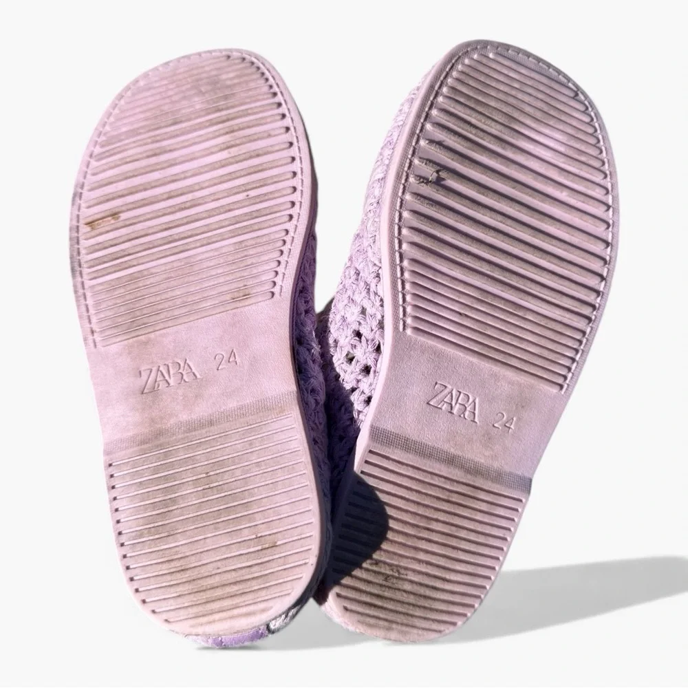 Zara Kids Crochet Ballet Flats Purple Size 24 Mary Jane Soft Minimalist Preppy